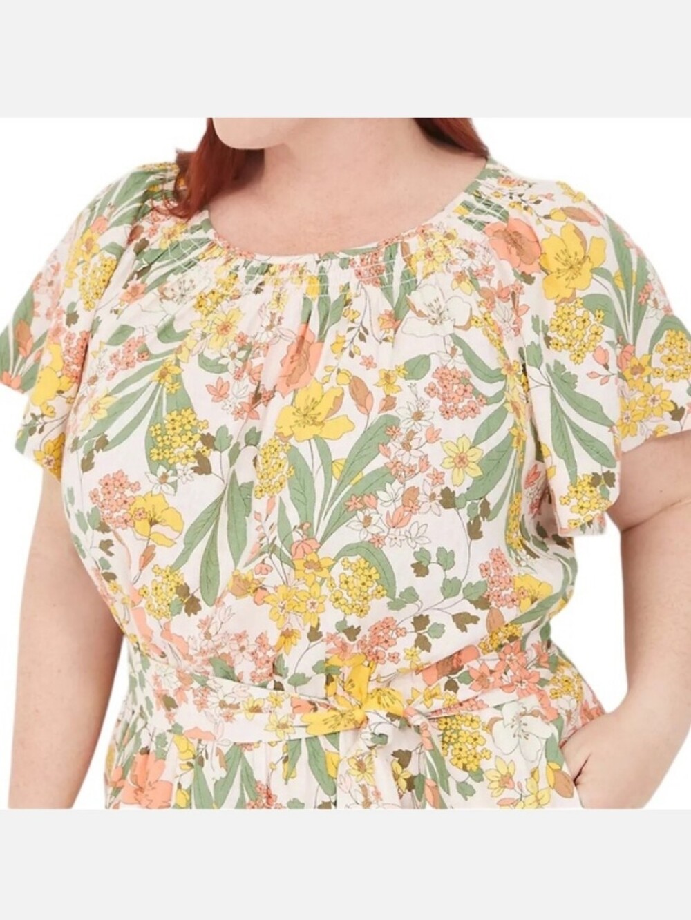 Lane Bryant 26 Jumpsuit Pastel Floral Flutter Sleeve Wide Leg Smocked - Picture 3 of 12